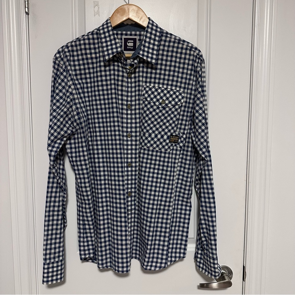 G-Star Raw Blue White Gingham Button Down Shirt Men’s XXL